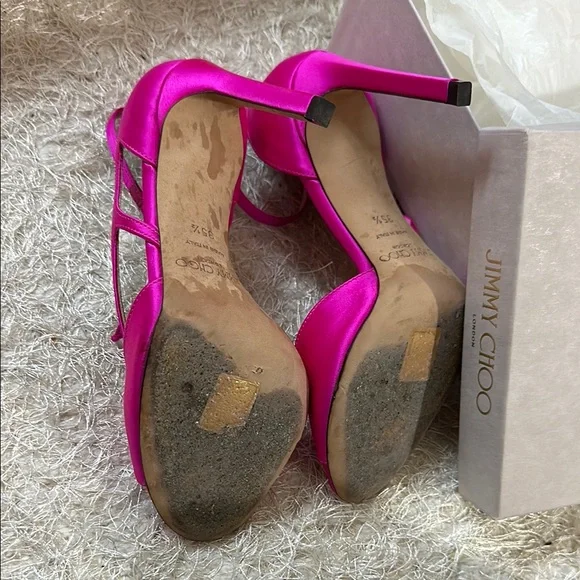 Jimmy Choo Women's Fuchsia Satin Heels 100 | 35.5 - Picture 3 of 3